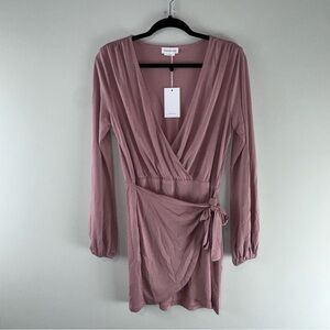 Lovers and Friends Long Sleeve Mauve Pink Wrap Dress Women Size M